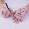 Winter 4-10Y Girls Gloves Kids Half Finger Cute Cartoon Bear Warm Soft Knitted Stretch Students Writing And Play Outdoor Games1