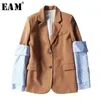 [eam] جديد الربيع التلبيب logn كم الأزرق مخطط إزالة خياطة اللون سترة المرأة معطف أزياء المد ji825 201106