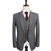 Lã retrô cinza herringbone tweed Estilo britânico personalizado feito sob encomenda dos homens terno alfaiate fita fita fatos de casamento para homens 3 peça 201106