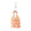 Gold Rainbow شرابة حلقات مفتاح Multi Layer Tassel Keychain Bag Hang For Women Fashion Jewelry Will and Sandy Gift