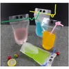 17oz 500ml Clear Drink Pouches Bags Frosted Zipper Stand-up Plastic Drinking Bag With Straw With Holder Reclos jllUry bdebag