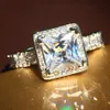 Echte solide 925 Sterling Silber Edelstein Ringe für Frauen Luxus Quadrat 3 Karat Diamant Verlobung Ehering feiner Topas Schmuck Großhandel