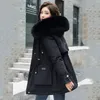 Longue Veste Femmes Hiver Mince Laine Doublure Femme Manteau Froid À Capuche Solide Épais Avec Col De Fourrure Plus La Taille Casual Parkas Femme 201201