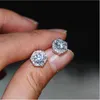 Eenvoudige Mode-sieraden Prachtige Echte 925 Sterling Zilveren Ronde Geslepen Witte Topaas CZ Diamanten Edelstenen Partij Vrouwen Bruiloft Bruids Oorknopjes