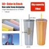 Venti 710ml 24oz Cup Mugs Double Wall Plastic Black Gold Oil Slick Gradient Pink Bling Studded Tumbler With Straw