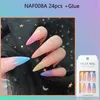 NAF008 24pcs Gradient Color Long Coffin Fake Nails Rainbow Ballerina Full Cover Fake Nail Extension DIY Colorful Nails with retail box