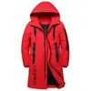 Winter Men's Long White Duck Down Jacket Thick Warm Hooded Fashion Casual Jackets and Coats Male Brand Clothing Red Black 201120