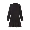 Inman Primavera Outono Inverno Elegante Little Round Collar Contraste Bordado A-Line Light Roxo Mulheres Vestido 201277