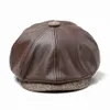 TOHUIYAN Classic Leather Newsboy Cap For Men Autumn Winter Warm Octagonal Hat Snap Brim Collection Hats Gentleman Beret Caps Y200110