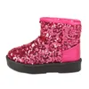 Crianças Furry Botas de Neve Lantejoulas Decoração Bebê Meninas Algodão Quente Inverno Botas antiderrapantes Borracha Sole Sapatos para crianças 2020 LJ201029