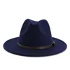 Kvinnor Vinter Fedora Mössor Wide Brim Belt Band Buckle Felted Hats Classic Formell Klänning Bröllop Vit Svart Utomhus Fedora Män Hattar