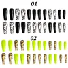 24 pièces ensemble imprimé léopard faux ongles extra long cercueil faux ongles élégant brillant fluorescent acrylique ongles conseils manucure tool323a