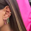 Rainbow Fashion Women Hoop Earring de senaste nya designen Safety Pin Shape Ear Wire Gold Plated Trendy Gorgeous Women Jewelry313Q