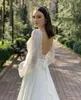 2021 Neue Brautkleider Strand A-Linie Brautkleid Umstandsmode Schwangere Brautkleider Langarm Rückenfrei Elfenbein Spitze Chiffon Boho