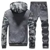 Tracksuit inverno duas peças define velo grosso com capuz jaqueta + calças quentes 2 pcs terno esportivo sportswears M-4XL homens casuais 220215