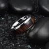 Wedding Rings Fashion Nature 8mm Wood Inlay Tungsten Ring For Men High Polished Stainless Steel Engagement Band