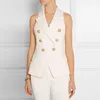 جودة عالية جديد أزياء وظيفية نمط أزرار الذهب المرأة مزدوجة الصدر سترة قميص أبيض / أسود 201031