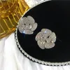 Stud AENSOA, pendientes de flores grandes de cristal de lujo para mujer, diamantes de imitación transparentes, joyería de fiesta y boda