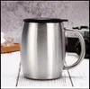 Hot 15oz 420ml caneca de café isolado frascos de aço inoxidável garrafas térmicas camadas duplas camadas do copo da barriga com lidar com garrafa de água da tampa