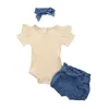 0- nouveau-né bébé fille enfant vêtements ensembles solide à manches courtes hauts barboteuse short bandeau tenue vêtements LJ201223