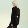 [EAM] Свободный подходящий черный карманный раскол контрастный цвет куртка Новый отворот длинные рукава женщин пальто мода прилив весна осень 1M500 201023