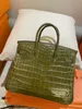 Handtasche Crocodile Leder 7A Quality Echte Handswen 25 cm Totes Marke Farbwachs Line Stitching Fast2p14