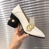 Chaussures habillées classiques Designer SHoes rivet en cuir Talon épais talons hauts 100% cuir de vachette Bouton en métal femme Perle chaussure bateau à talons hauts Grande taille 34-42 us4-us10-us11 avec boîte