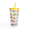 Reusable Plastic Tumblers with Lids & Straws Summer Party 24oz Large Color Changing Cups