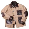 18- Rockcanroll Leggi la descrizione! Asian Size Army Style vera pelle di mucca cappotto di tela giacca di pelle bovina cera impermeabile LJ201029