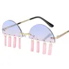 HOT Women & Men Rimless Sunglasses Semicircle Tassel Design Sun Glasses Funny Goggles Masquerade Punk Eyeglasses Ornamenta A++ 7 Colors