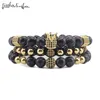 Charm Armband 3pcs / set Luxury Natural Stone Pärlor Crown CZ Ball Flätad Flätande Män Bangles för Smycken