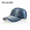 Wuaumx Bling Gorras de béisbol para mujeres con Bling Beauty Girl Cap para mujer Denim Crystal Hats Negro Blanco Y200714