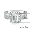 Anéis de casamento de zircônia quadrada brilhante com pedras laterais para mulheres S925 banhado a prata completa CZ anel de noivado diamante festa moda 307W