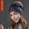 CNTANG Femmes Hiver Chaud Chapeaux Mode Bronzage Léopard Chapeaux Avec Naturel Pompon Fourrure Casquettes Femelle Tricoté Laine Chapeau Raccoon Bonnets1