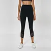 L66 spandex hög midja kvinnor mesh yoga byxa solid svart sport gym slitage leggings tryckt elastisk fitness dam övergripande capris tigh9933827