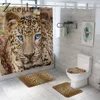 Animal Fur Leopard Shower Curtain Bath Mat Set Soft Bath Carpet for Bathroom Funny Cover Toilet Seat Waterproof Bathroom Curtain L301T