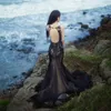 빈티지 흑인과 누드 인어 고딕 웨딩 드레스 오픈 다시 여자 레이스 얇은 명주 그물 해변 웨딩 드레스 세련 된 빈티지 신부 드레스