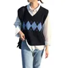 Kamizelka swetra jesień styl koreański styl geometryczny Argyle v szyja bez rękawów pullover dzianinowe topy zbiornikowe t360 201222
