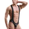 Sexy Leather Jumpsuits Chain Teddies Lingerie Erotic Gay Mens Bodysuit Jockstrap Bodywear Male Underwear Wrestling Singlet