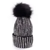 Berets Lawliet Winter Hats Faux Fur Pom Rhinestone Bling Style Women Beanies High Quality Warm Knitted Hat Ladies Skull Cap A469323B