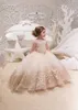 Princesse Flower Girls 'Robes avec Bow Backless Lace Applique Long Floor Communion Dress for Party256u