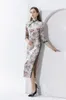 kvinnors vintage klänningar stativ krage 3 4 ärmar tryckta spetsrörssidan split tryckt velor kinesiska qipao klänningar249f
