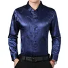 Wijnrood Smooth Satin Shirt Heren Chinese Dragon Jacquard Mens Slim Fit Lange Mouw Button Down Jurk Shirts Chemise 4XL 201120