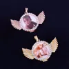 Kundenspezifisches Foto mit Flügeln Medaillons Halskette Anhänger Freies Seilkette Gold Silber Farbe Zirkon Herren Hip Hop 72 K2