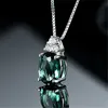 Dy gemstone smaragd glas cubic zirconia bankett lyx hängsmycke med kedja halsband för kvinnor trendiga smycken 925 sterling silver Q0531
