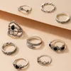 9 sztuk / zestaw retro starożytne srebrne pierścienie Knuckle kwiat liść urok wspólny układacz pierścień dla kobiet dziewczyny biżuteria moda wola i piaszczysta nowy