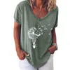 V Neck Tshirt Summer Print Tees Casual Loose T-shirt Female Tops Womens Clothing Plus Size Top