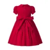 Pettigril Red Smocked Dress zomer Kerstmismeisje met puff mouw Kinderjurk Babykleding GDMGD309D1024127343