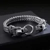 XMAS Gifts Crystals 316L Stainless steel casting Figaro lINK Chain bracelet double Skull End bangle bracelet mens boy jewelry silv256S