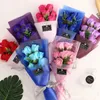 7 pequenos buquês criativos de flor de sabão de simulação de flor rosa para casamento, dia dos namorados, dia das mães, presente do dia dos professores, flores decorativas